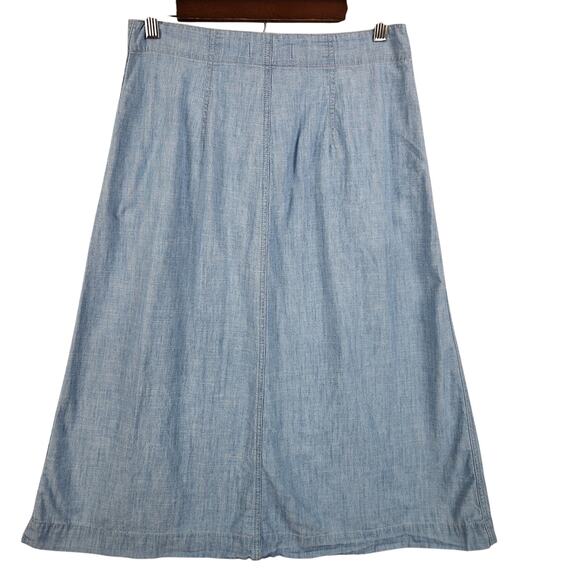 Madewell Chambray Patio Button Front Midi Skirt Size 2 Blue Solid Cotton EUC - Picture 2 of 13